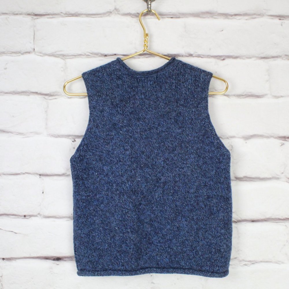 Vintage LL Bean Blue Wool Blend Knit Button Front Rolled Hem Vest Size M - Picture 6 of 8